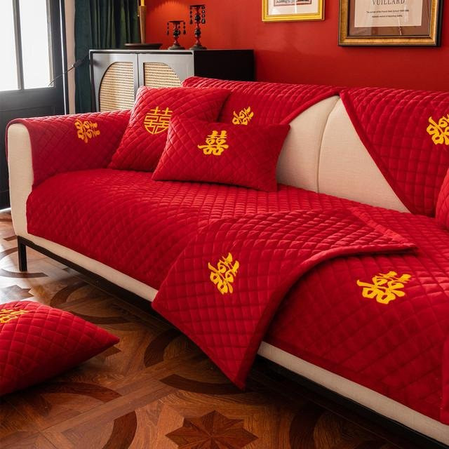 Moderner Samt-Sofabezug für Eckcouches in Rot, Verdickter Möbelschutz Überwurf, Breite: 70 cm, Tiefe: 70 cm - Bild 1