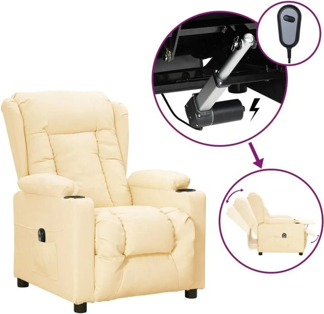 vidaXL Elektrischer Relaxsessel aus Kunstleder in Creme mit Armlehnen - Bild 1