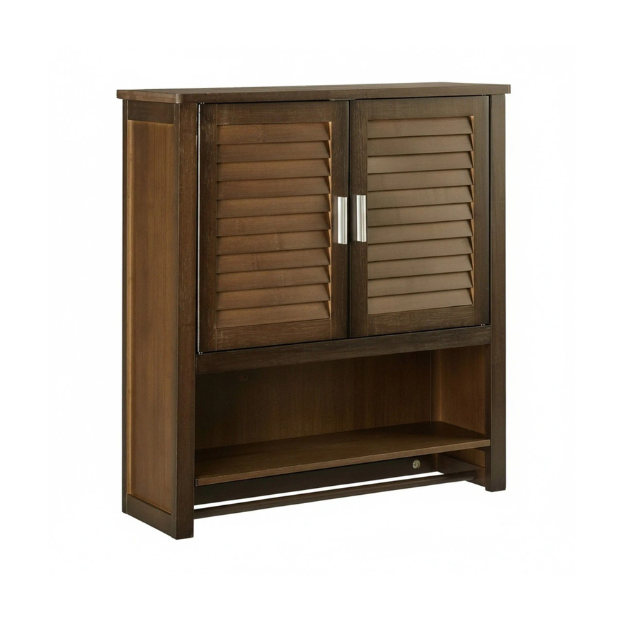 Relaxdays Hängeschrank aus Bambus in Dunkelbraun mit 3 Ablagen und Handtuchhalter, B/H/T: 66 x 62 x 20 cm - Bild 2