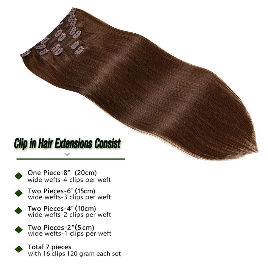 CC YOUNG Clip-in-Haarverlängerungen, Echthaar, dunkelbraun, 120 g - Bild 4