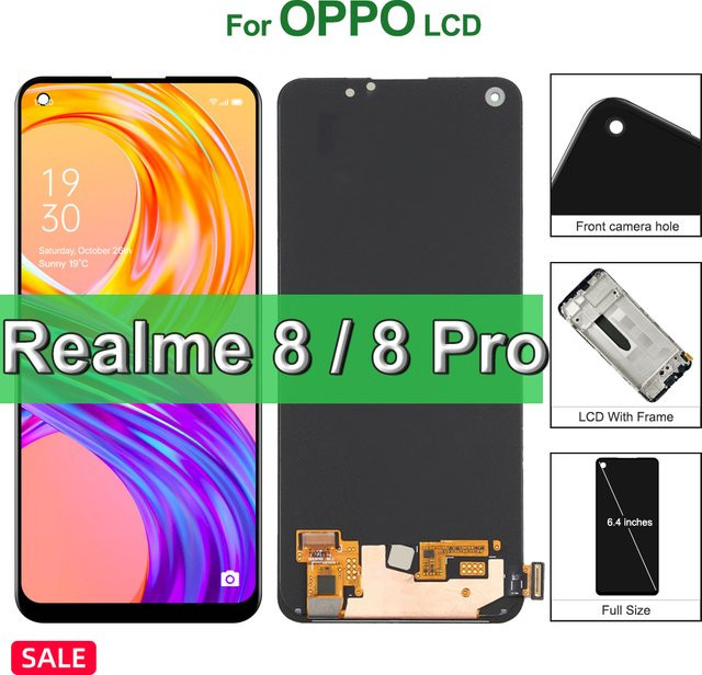 LCD-Ersatzdisplay mit Touchscreen und Fingerabdruck-Funktion für Oppo Realme 8 und Realme 8 Pro RMX3081/RMX3085, 6,4 Zoll, Schwarz - Bild 1