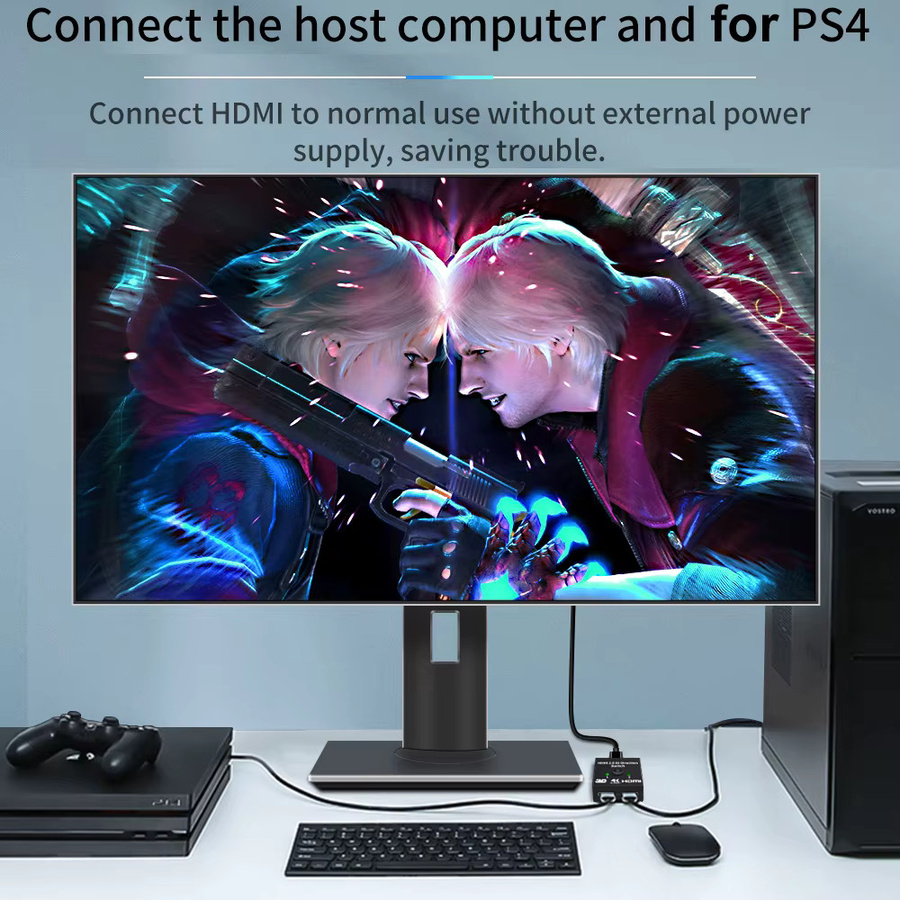 Kebidumei 4K HDMI Splitter und Switcher, bidirektionaler 1 in 2 Out HDMI Konverter mit 3D HDR und HDCP, Schwarz - Bild 4