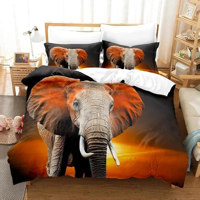 3D Elefant Bettwäscheset mit Bettbezug und Kissenbezug aus Mikrofaser, Mehrfarbig, B/H: 135 x 200 cm - Bild 1