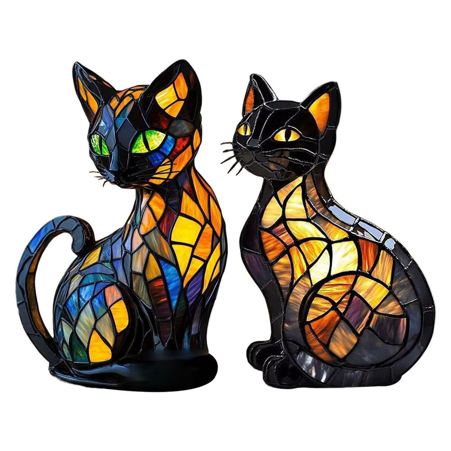 Exotisches Katzen-Nachtlicht aus Glas mit buntem RGB-LED-Licht in Schwarz für Wohnzimmer und Schlafzimmer - Bild 6