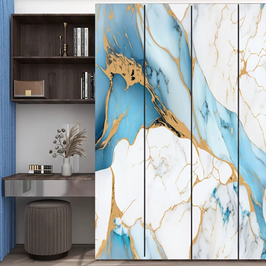 Wasserfeste Vinyl-Kontaktpapier Tapete von luck amy in Blau und Weiß mit abstraktem Marmor-Design zum Aufkleben für Küchenarbeitsplatten, Badezimmer und Wohnzimmer - Bild 3