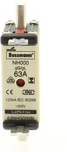 Eaton NH-Sicherung 63NHG000BI mit mechanischer Sicherungsanzeige, Größe 000, 63A, 500V, 3er-Set, Weiß - Bild 1