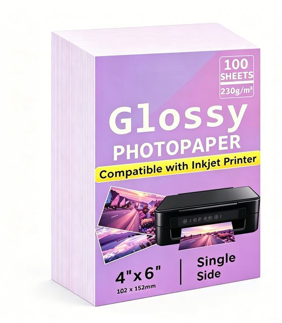 OEING Premium Glanzfotopapier für Tintenstrahldrucker, 10 x 15 cm, 100 Blatt, 230 g/m², Weiß - Bild 1