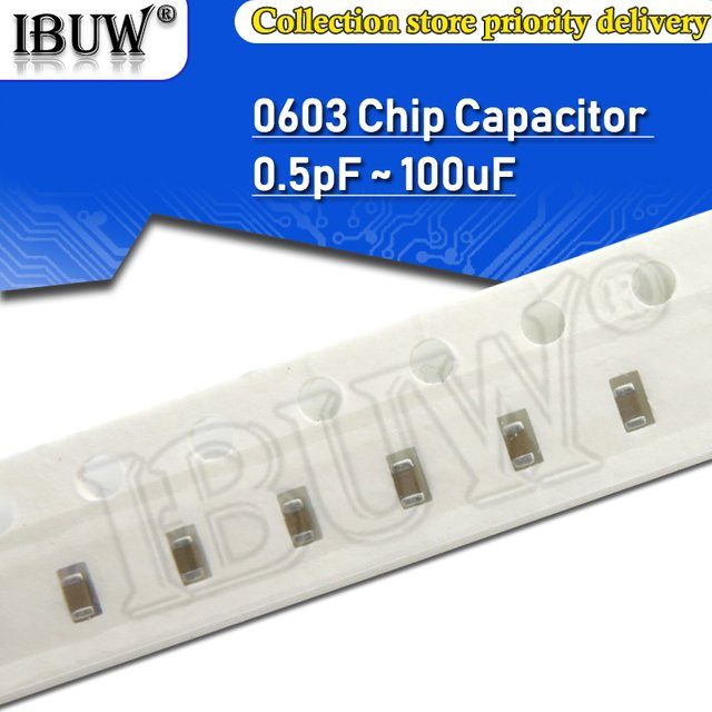 100 Stück IBUW SMD-Chip-Mehrschicht-Keramikkondensatoren 0603 in Braun mit verschiedenen Kapazitäten von 0,5 pF bis 10 uF - Bild 1