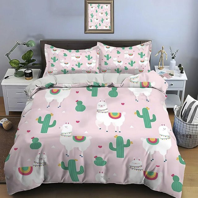 Bettwäscheset Your Warm Home mit Lama Alpaka Print in Pink, bestehend aus 1 Bettbezug und 2 Kissenbezügen, Material Mikrofaser, B/H: 135 x 200 cm - Bild 1