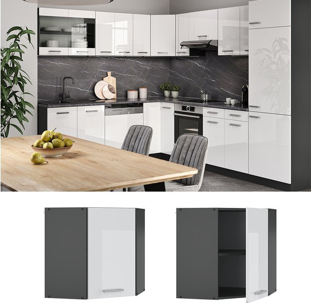 Vicco Eckhängeschrank R-Line Küchenschrank in Weiß Hochglanz und Anthrazit, Breite: 57 cm - Bild 1