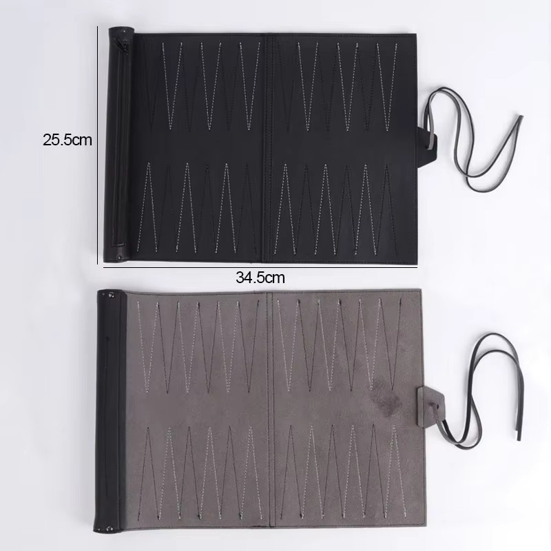 Ninth World Backgammon Roll-Up Reise-Brettspielset aus PU-Leder Schwarz - Bild 3