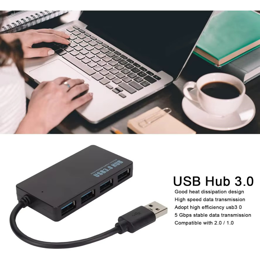 LccKaa USB-C auf USB 3.0 4-Port Hub, Hochgeschwindigkeits-Datenkonverter in Schwarz - Bild 2