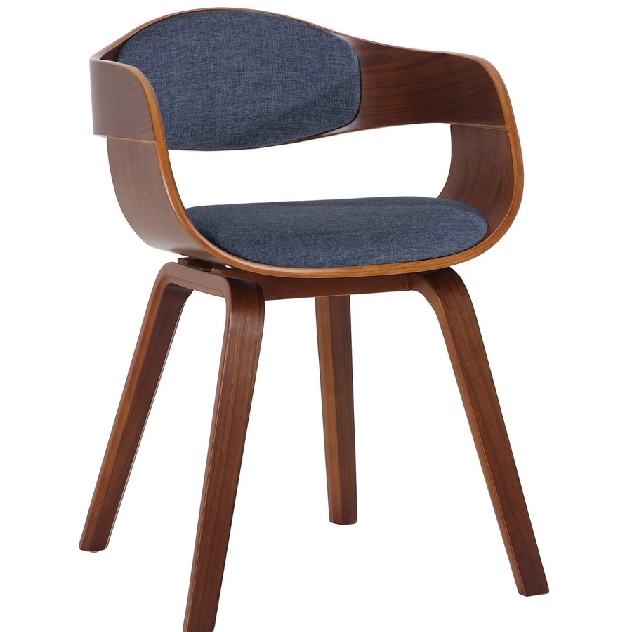 DELUKE Besucherstuhl LONDON Konferenzstuhl mit Holzgestell in Walnuss und blauem Stoff, H: 73 cm, B: 49 cm, T: 46 cm - Bild 2