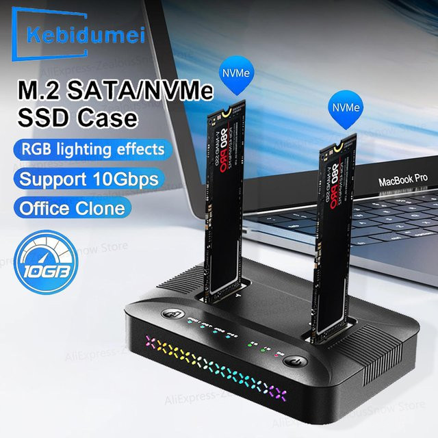 Kebidu M.2 NVMe/SATA Dual-Bay Festplatten-Dockingstation mit Offline-Clone-Funktion und USB 3.2 Gen2, Schwarz - Bild 1