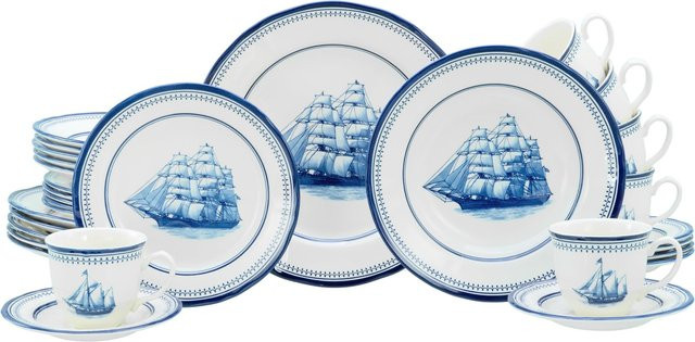 CreaTable Kombiservice Segelschiff aus Porzellan, 30-teilig, Blau-Weiß - Bild 1