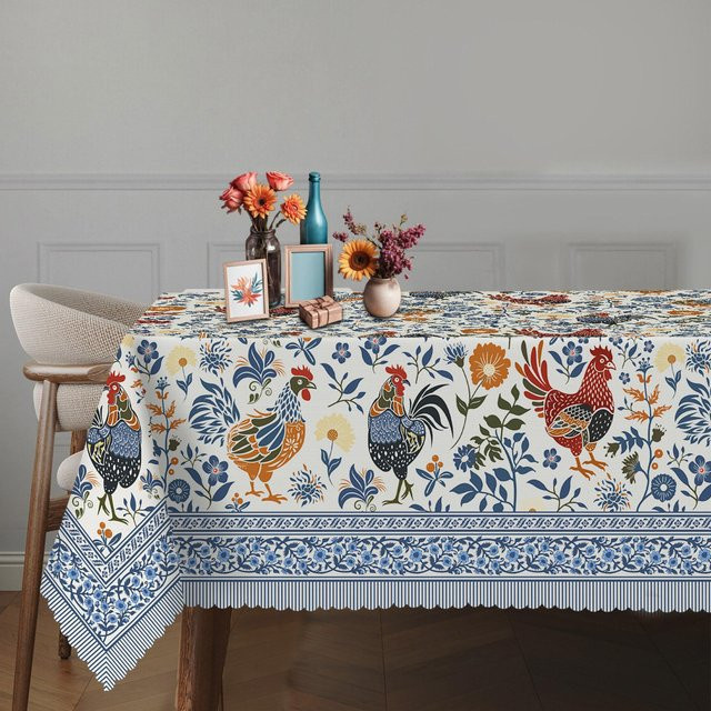 JMG Household Supplies Tischdecke im Landhausstil mit Hahn- und Blumenmuster, Blau, B/T: 100 x 160 cm - Bild 1