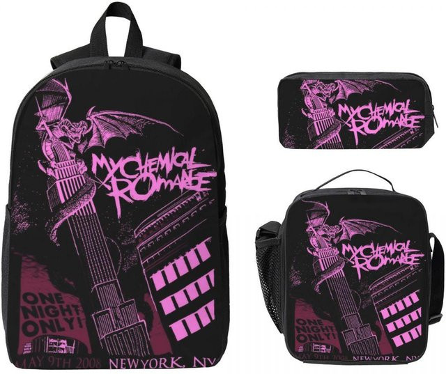 Fancy Style Studio My Chemical Romance Schulset mit Rucksack, Brotdose und Federmäppchen in Schwarz - Bild 1