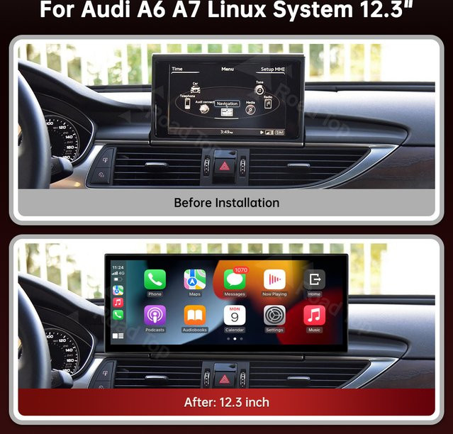 RoadTop 12,3 Zoll Wireless CarPlay Multimedia Linux Touchscreen für Audi A6 A7 2016-2018 MHI2 MIB2 in Schwarz - Bild 1