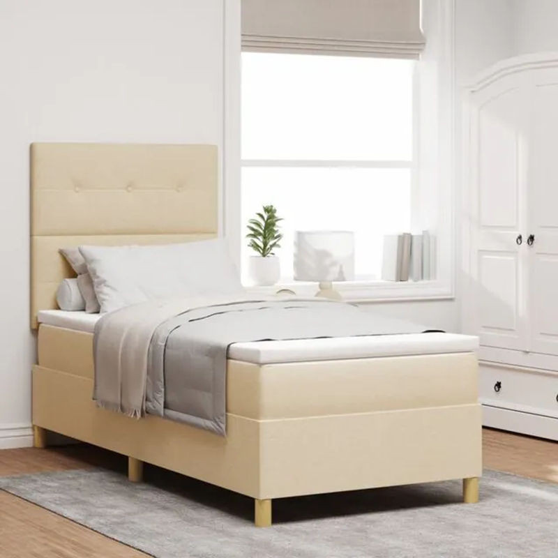 vidaXL Boxspringbett mit Matratze in Beige aus Stoff, B/T/H: 90 x 200 x 128 cm - Bild 1