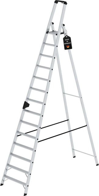 PROREGAL Stufen-Stehleiter einseitig begehbar, 14 Stufen, Silber - Bild 1