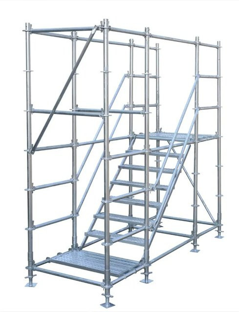 Professionelle faltbare Aluminium-Gerüstleiter in Silber, 10 Meter mit mobilem Ringschloss - Bild 1