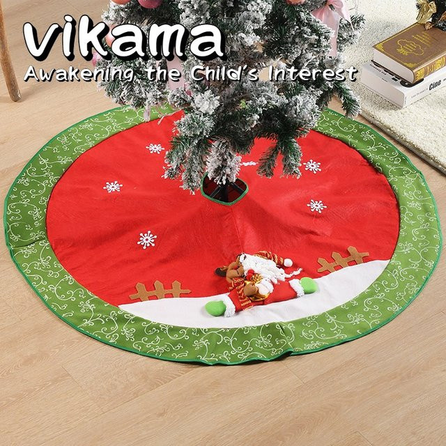 VIKAMA Weihnachtsbaumrock mit Schneemann- und Weihnachtsmann-Design, runde dekorative Bodenmatte in Rot - Bild 1