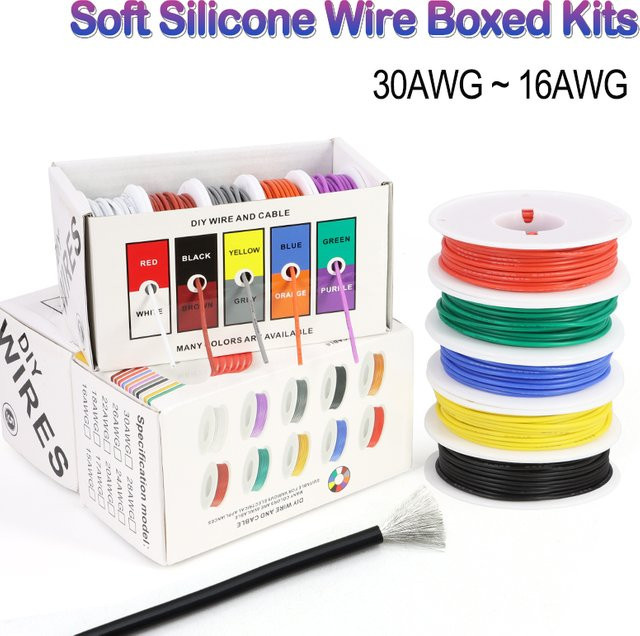Boxed Kit Hitzebeständiger flexibler Silikondraht aus verzinnter Kupferlitze, weiches verseiltes Elektrokabel in verschiedenen AWG-Stärken - Bild 1