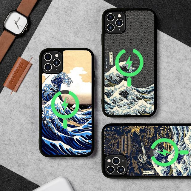 Potdemiel MagSafe Handyhülle Kanagawa Große Welle Anime Design für iPhone 16 15 14 13 12 11 Pro Max Plus Multicolor mit magnetischer kabelloser Ladefunktion - Bild 1