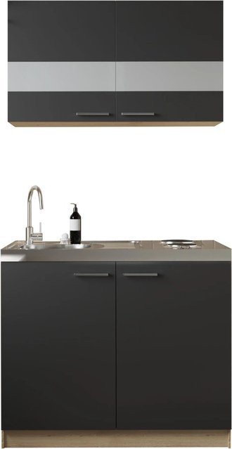 Respekta Küchenmöbel-Set Merle in Schwarz mit Glaseinlagen und Soft-Close-Türen, B/H/T: 100 x 200 x 60 cm - Bild 2