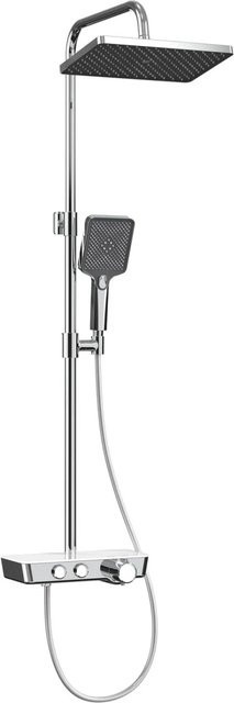 Emke Duschsystem mit Thermostat, Handbrause mit 3 Strahlstärken und Wasserfall-Auslauf in Chrom - Bild 1