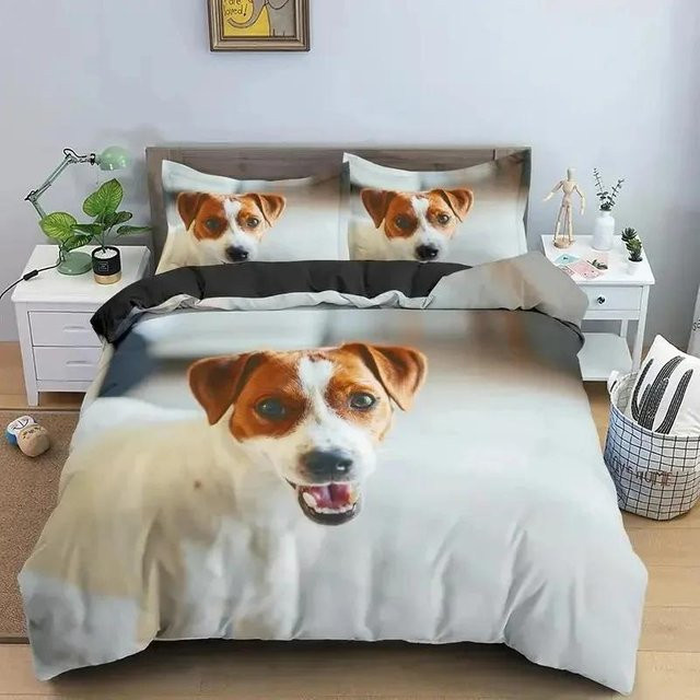 Lodestar Bettwäsche Set Jack Russell Hund mit 3D-Druck, Weiß, B/H: 135 x 200 cm - Bild 1