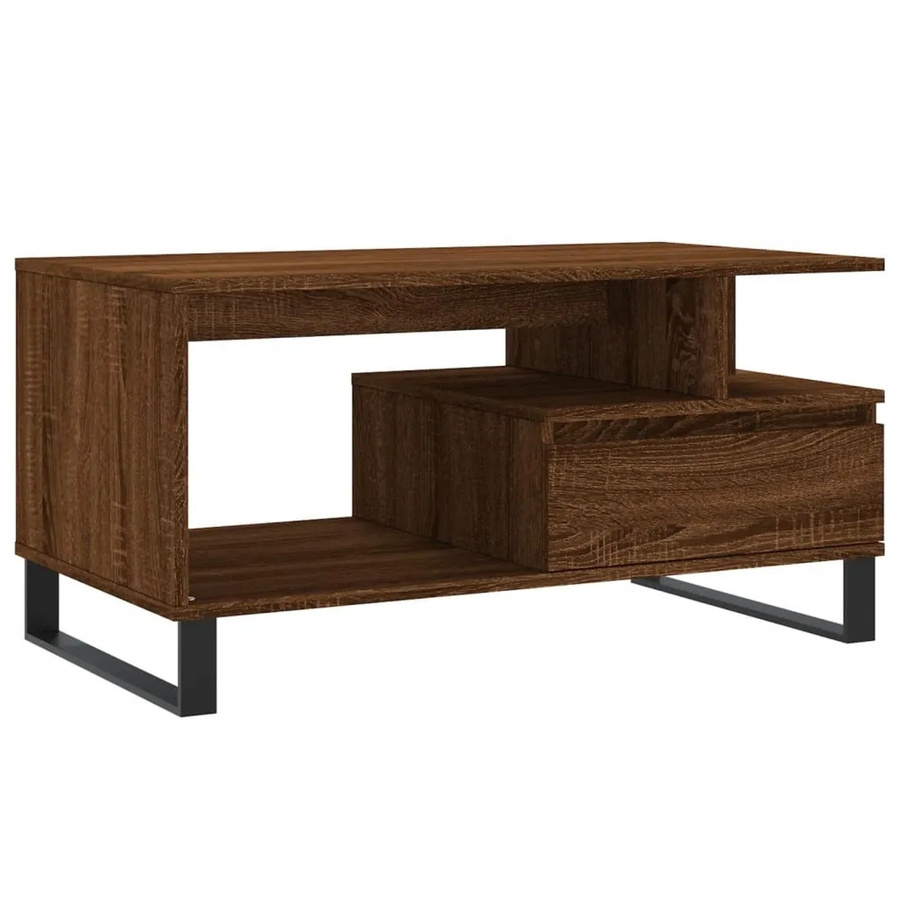 vidaXL Couchtisch in Braun mit Eichen-Optik aus Holzwerkstoff und Metall, modern, B/T/H: 90 x 49 x 45 cm - Bild 2