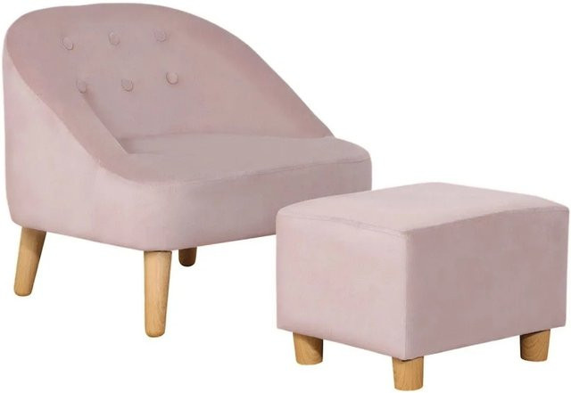 HOMCOM Kindersessel mit Fußhocker in Rosa mit Samtoptik und Massivholzrahmen, B/T/H: 51 x 51 x 50 cm - Bild 1