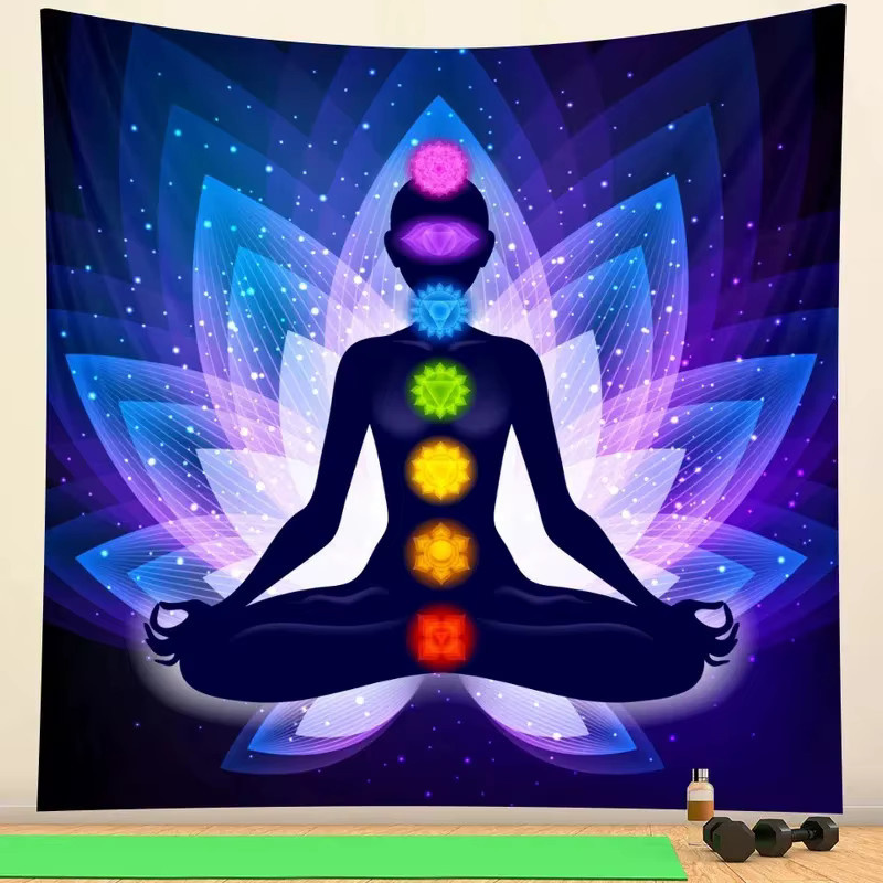 VIKAMA Chakra-Energie Wandteppich mit Mandala-Design in Multicolour, Boho-Stil Wandbehang für Yoga und Meditation, B: 150 cm, H: 150 cm - Bild 2