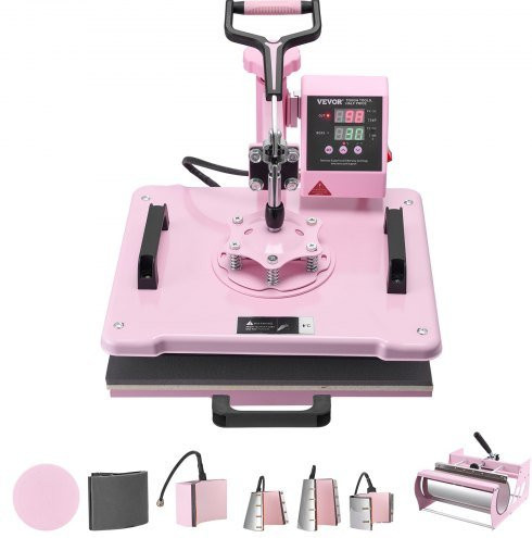 VEVOR 8 in 1 Hitzepresse Transferpresse für T-Shirts und Tumbler, Pink, B/T: 38,0 x 30,5 cm - Bild 1