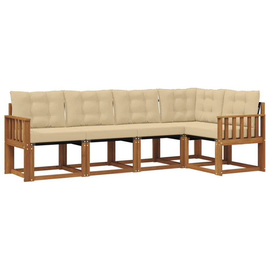 vidaXL Outdoor-Sofagarnitur 5-teilig in L-Form aus Akazienholz mit Textilene und Kissen in Natur-Beige - Bild 2