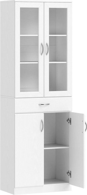HOMCOM Küchenpantry Vorratsschrank aus Spanplatte und Glas in Weiß mit Glastüren und Soft-Close-Funktion, B/T/H: 60 x 35 x 180 cm - Bild 1