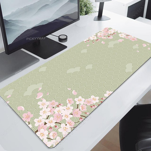 Pickyymay Sakura Gaming-Mauspad in Grün, große Tastaturmatte für Gamer, B/T: 100 x 50 cm - Bild 1