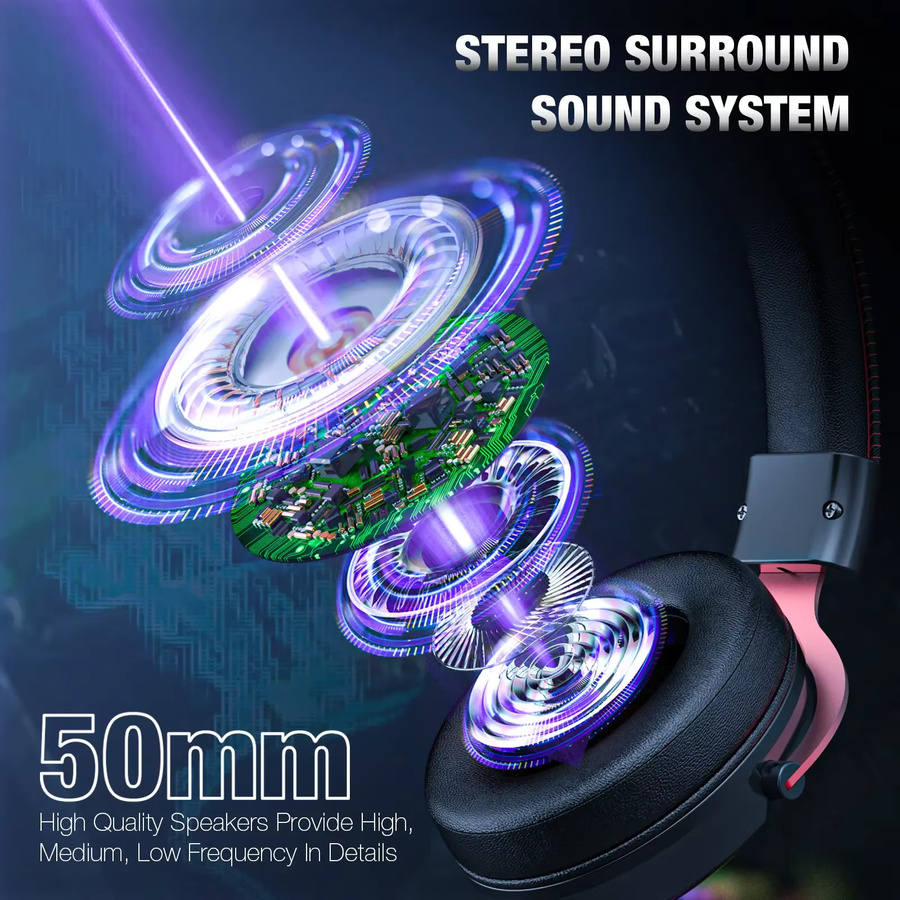 ONIKUMA X10 Gaming Headset mit Kuhhorn in Weiß, kabelgebundene Kopfhörer mit RGB-Beleuchtung, HD-Mikrofon und Surround-Sound für PC - Bild 4