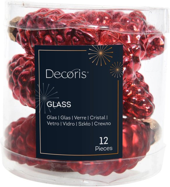 Decoris Weihnachtsbaum-Anhänger Zapfen aus Glas in Rot, 12 Stück, B: 2,5 cm, H: 6 cm - Bild 1