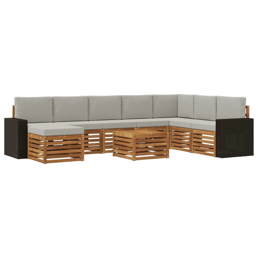 vidaXL Outdoor-Sofagarnitur L-Form aus massivem Akazienholz mit 9 Kissen in Natur und Hellgrau - Bild 2
