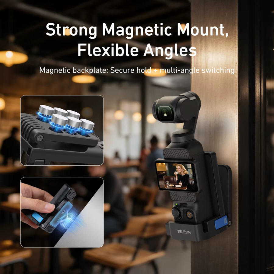 TELESIN Magnetische Schnellverschluss-Saughalterung aus Aluminiumlegierung für DJI Pocket 4 und Pocket 3 in Schwarz - Bild 4