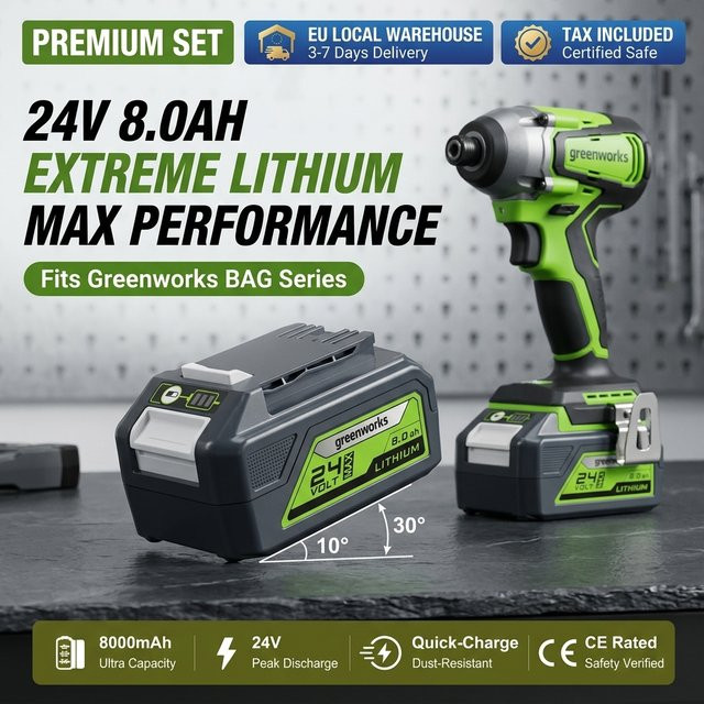 Greenworks 24V 8,0Ah Hochleistungs-Lithium-Ionen-Ersatzakku für Akku-Werkzeuge - Bild 1
