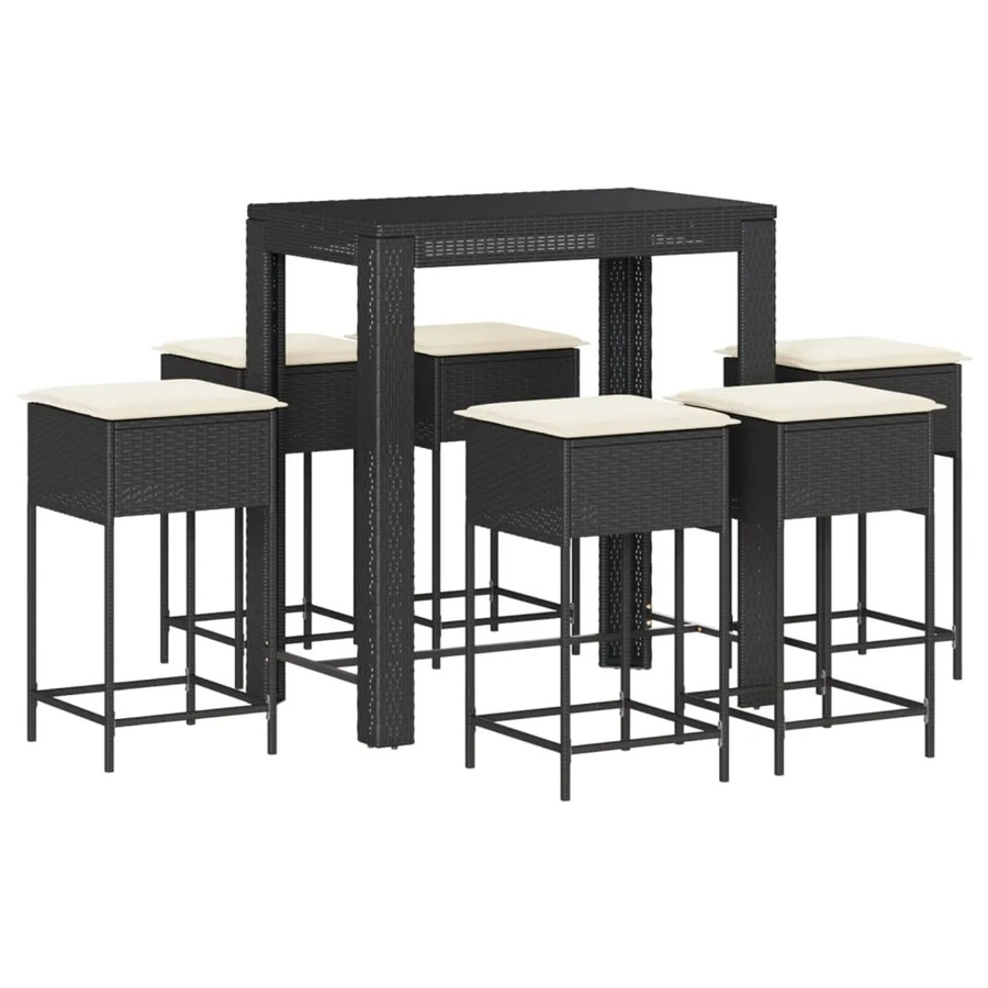 vidaXL 7-tlg Gartenbar-Set Modell 8 aus schwarzem Poly-Rattan mit Kissen und pulverbeschichtetem Stahl - Bild 2