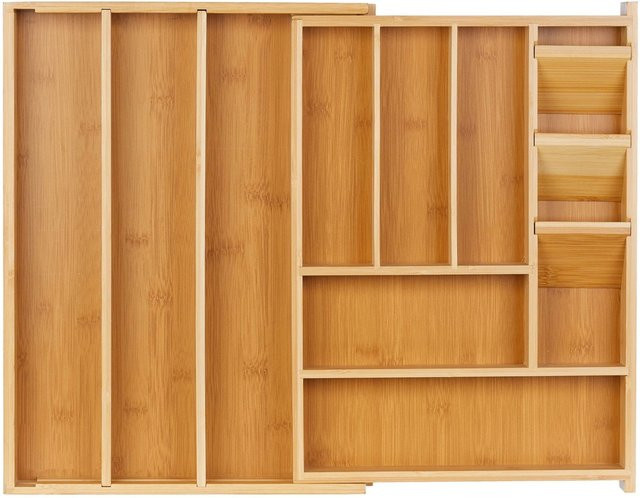 Relaxdays Besteckkasten aus Bambus und MDF in Natur Braun, ausziehbar, B/T/H: 42,0 x 32,0 x 5,5 cm - Bild 1