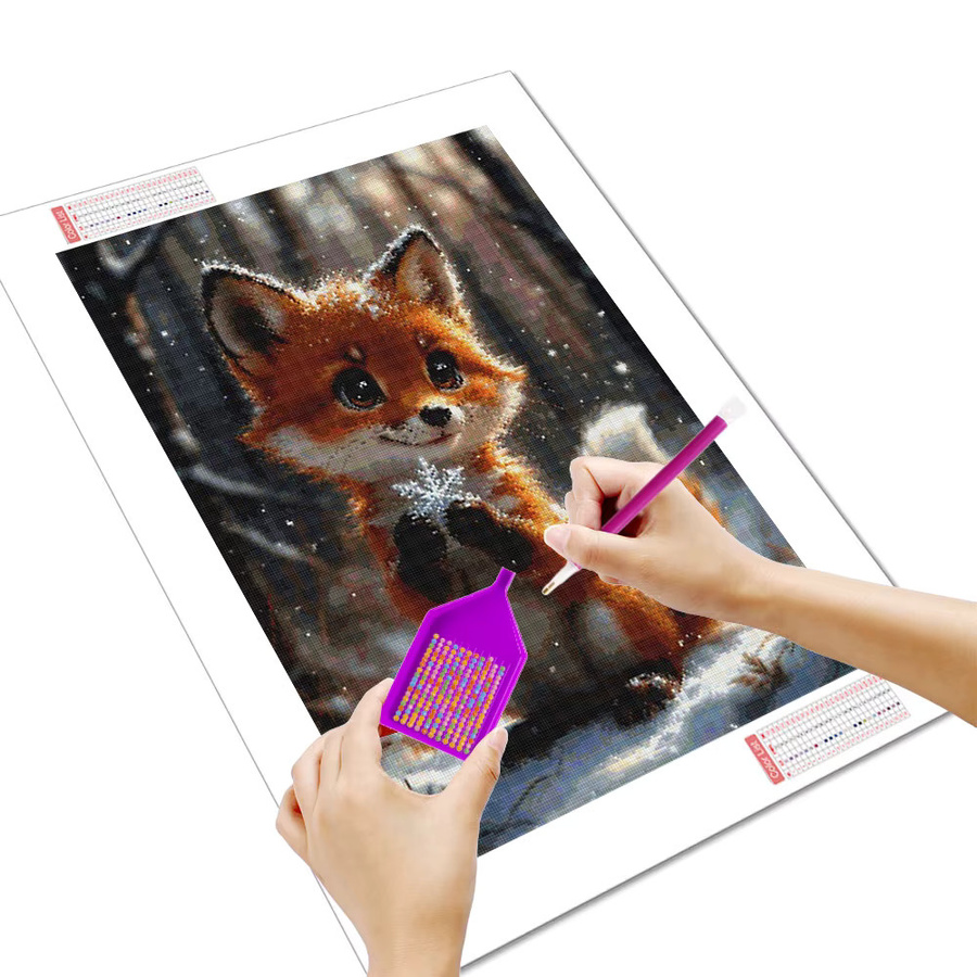 Huacan 5D DIY Diamantmalerei Fuchs in Winterlandschaft als dekoratives Tier-Gemälde in Mehrfarbig, B/H: 30 x 20 cm - Bild 2