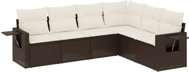 vidaXL 6-teilige Garten-Sofagarnitur aus Poly-Rattan mit Kissen in Braun - Bild 1