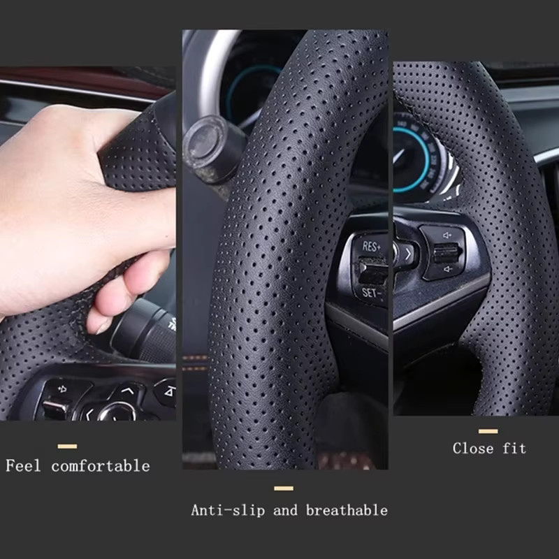 Geflochtener Carbonfaser-Leder-Lenkradbezug in Schwarz für Honda Civic Sedan RS und CRV im Sportstil - Bild 2