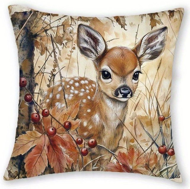 Shunika Chen Kissenbezug mit Waldtierdruck Hirsch Eichhörnchen Igel Fuchs B/B/H: 18 x 18 x 0 cm - Bild 1
