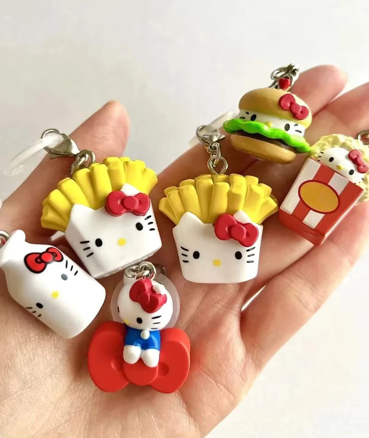 Sanrio KT Katze Pommes Frites Popcorn Lebensmittel-Regenschirm-Etikett Hängedekoration, Blindbox-Tasche - Bild 2
